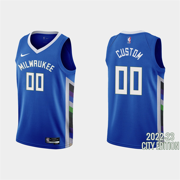 Men's Blue Milwaukee Bucks Active Player Custom 2022-23 City Edition Stitched Basketball Jersey